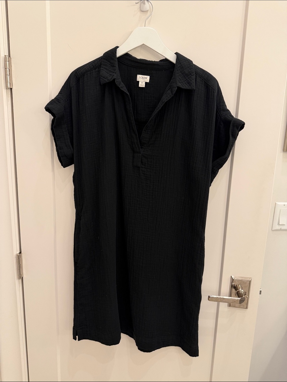 J. Crew Black Short-Sleeve Cotton V Neck Dress
